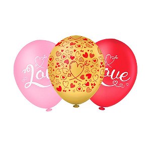 Balão de Festa Decorado Amor 12" 30cm - 10 unidades - Regina - Rizzo
