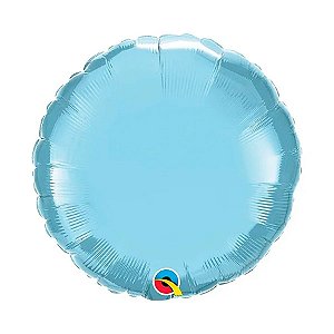 Balão de Festa Microfoil 18" 45cm - Redondo Azul Claro Perolado Metalizado - 1 unidade - Qualatex - Rizzo