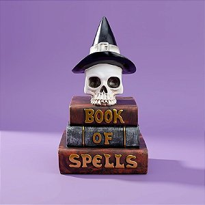 Enfeite Decorativo Halloween - Crânio Com Livros - 27,5cm - 1 unidade - Cromus - Rizzo