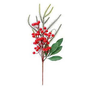 Galho Folhas e Frutas 55cm - Vermelho/Verde - 1 unidade - Cromus - Rizzo