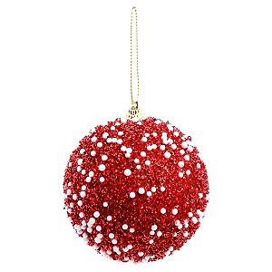 Bolas de Natal Glitter - Vermelho/Branco - 10cm - 4 unidades - Cromus - Rizzo
