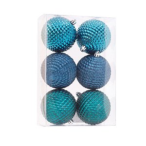 Bolas de Natal Texturizadas - Azul - 8cm - 6 unidades - Cromus - Rizzo