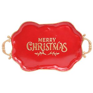 Bandeja Merry Christmas - Vermelho/Ouro - 54cm - 1 unidade - Cromus - Rizzo