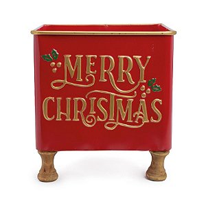 Cachepot Merry Christmas - Vermelho/Ouro/Verde - 31cm  - 1 unidade - Cromus - Rizzo