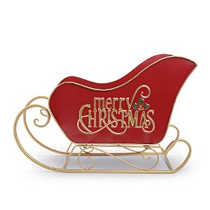 Trenó Decorativo Merry Christmas - Vermelho/Ouro - 30x20cm  - 1 unidade - Cromus - Rizzo