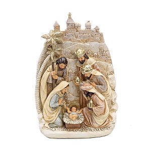 Enfeite Sagrada Família - Branco/Ouro - 25x17cm  - 1 unidade - Cromus - Rizzo