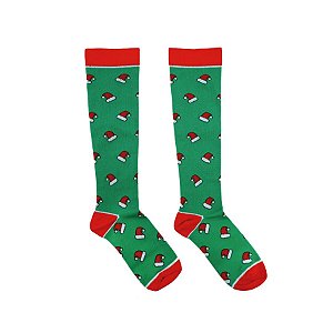 Meia de Natal Cano Longo Adulto Gorro Noel - Verde/Vermelho - 50cm  - 1 unidade - Cromus - Rizzo
