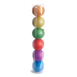Bolas de Natal Em Tubo Glitter - Colorido - 10cm - 6 unidades - Cromus - Rizzo