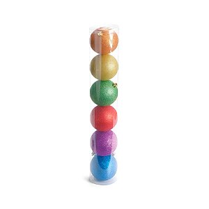 Bolas de Natal Em Tubo Glitter - Colorido - 8cm - 6 unidades - Cromus - Rizzo