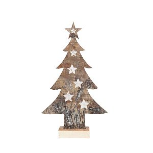 Mini Pinheiro de Madeira com Estrelas e LED - 51cm - 1 unidade - Cromus - Rizzo