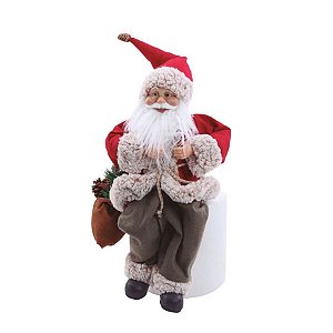 Enfeite Decorativo Noel Sentado com Saco de Presentes - 47cm - 1 unidade - Cromus - Rizzo