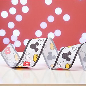 Fita de Cetim Estampa Mickey - Vermelho/Preto/Amarelo - 3,8x1000cm  - 1 unidade - Cromus - Rizzo