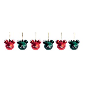 Bola de Natal Mickey - Vermelho/Verde/Branco - 6cm - 6 unidades - Cromus - Rizzo