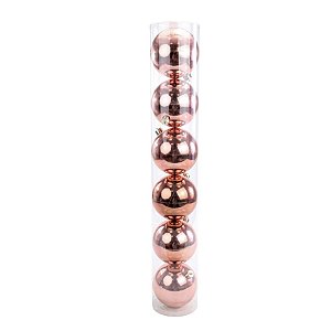 Bolas de Natal em Tubo - Rose Gold - 10cm  - 6 unidades - Cromus - Rizzo