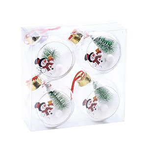 Bolas de Natal Vazada Transparente - Boneco de Neve - 10cm - 4 unidades - Cromus - Rizzo