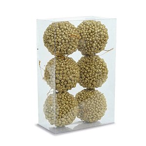 Bolas de Natal Crunch - Glitter Ouro - 8cm - 6 unidades - Cromus - Rizzo