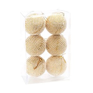Bolas de Natal Texturizadas - Ouro - 8cm - 6 unidades - Cromus - Rizzo