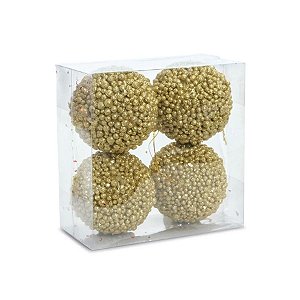 Bolas de Natal Crunch - Glitter Ouro - 10cm - 4 unidades - Cromus - Rizzo