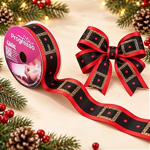 Fita de Cetim ECF007TG 30mm - Cor 001 - Cinto Papai Noel - Rolo 10 metros - 1 unidade - Progresso - Rizzo