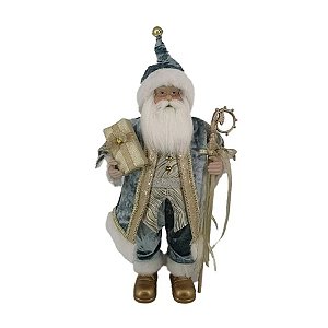 Papai Noel Decorativo em Pé - Azul/Dourado - 60cm - 1 unidade - Rizzo
