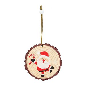 Enfeite para Pendurar Redondo de Madeira - Noel - 8cm - 1 unidade - Cromus - Rizzo