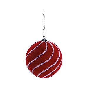 Bolas de Natal Listras em Espiral - Vermelho/Branco - 10cm - 4 unidades - Cromus - Rizzo