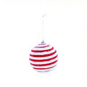 Bolas de Natal Listrada - Vermelho/Branco - 10cm - 4 unidades - Cromus - Rizzo