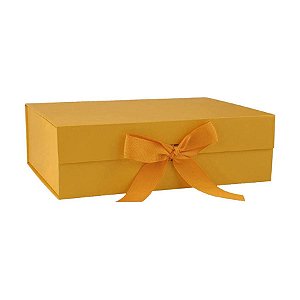 Caixa de Papel Rígido Retangular Dourado com Imã e Fita - 1 unidade - Rizzo