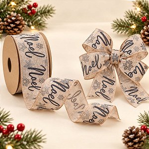 Fita Noel - Cru/ Preto - 6,3 cm x 9,14 m - 1 unidade - Cromus - Rizzo