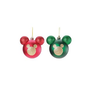 Bola de Natal Mickey - Verde e Vermelho Gllitter - 6 cm - 6 unidades - Cromus  - Rizzo