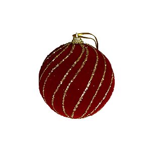 Bola de Natal Decorada - Vermelho/Dourado - 8cm - 3 unidades - Rizzo