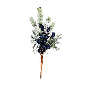 Galho Decorativo de Natal - Berry Branco / Azul - 30cm - 1 unidade - Rizzo