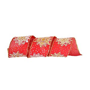 Fita Decorativa Aramada de Natal - Vermelho/Dourada - 6.3cm x 9.14m - 1 unidade - Rizzo