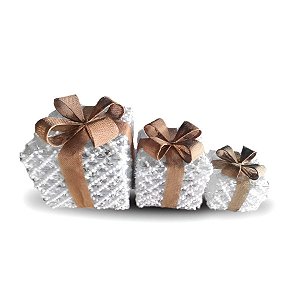 Caixas de Presentes de Natal - Branco/Marrom - 25cm - 3 unidades - Rizzo
