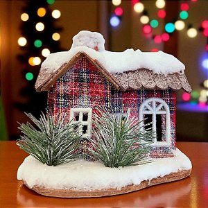 Casinha Nevada Xadrez Vermelho/Verde de Natal - 14cm - 1 unidade - Rizzo