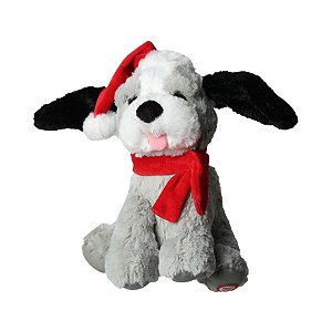 Cachorro Decorativo Sentado de Natal - Cinza/Vermelho - 23cm - 1 unidade - Rizzo