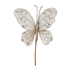 Pick Borboleta Decorativa Branco de Natal - 27cm - 1 unidade - Rizzo