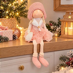 Boneca Angel Sentada de Natal - Rosa - 66cm - 1 unidade - Rizzo