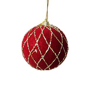 Bola de Natal Decorada - Vermelho/Dourado - 8cm - 3 unidades - Rizzo