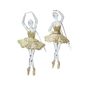 Pendente Bailarinas Decorativas de Natal - Dourado - 17cm - 1 unidade - Rizzo