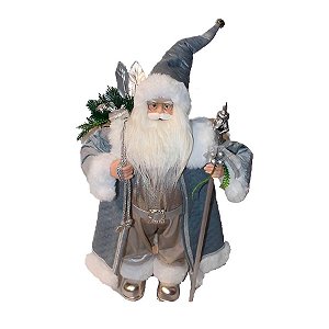 Papai Noel Decorativo Sentado de Natal - Branco/Azul - 45cm - 1 unidade - Rizzo