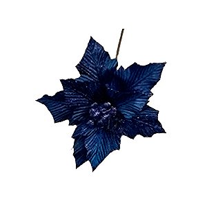 Poinsetia Decorativa de Natal - Azul - 23cm - 1 unidade - Rizzo