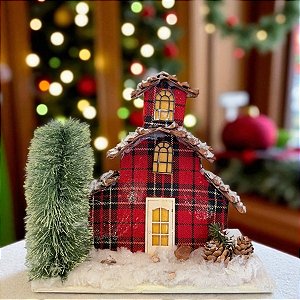 Casinha Decorativa de Natal - Vermelho/Xadrez - 22cm - 1 unidade - Rizzo