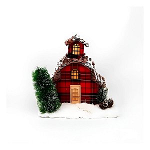 Casinha Decorativa de Natal - Vermelho/Xadrez - 22cm - 1 unidade - Rizzo
