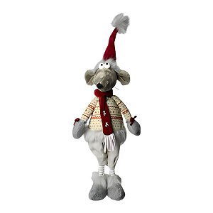 Rato Em Pé Decorativo de Natal - Cinza - 60cm - 1 unidade - Rizzo