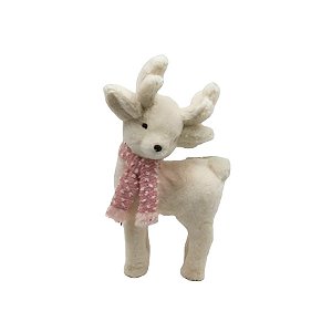 Rena em Pé Decorativo de Natal - Branco/Rosa - 22cm - 1 unidade - Rizzo