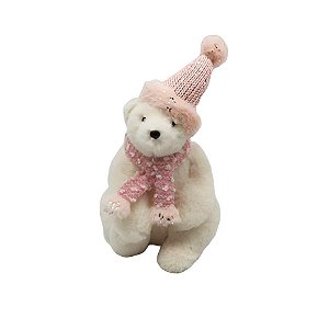 Urso Sentado Decorativo de Natal - Branco/Rosa - 16cm - 1 unidade - Rizzo
