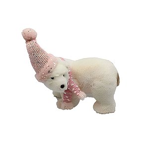 Urso Gorro Decorativo de Natal - Branco/Rosa - 26cm - 1 unidade - Rizzo