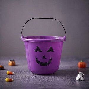 Baldinho de Halloween com Alça - Rosto Abóbora Roxa - 1 unidade - Cromus - Rizzo