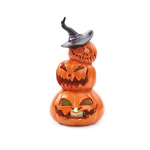 Enfeite Decorativo Halloween - Trio de Abóboras Noite do Terror com LED - 19cm - 1 unidade - Cromus - Rizzo